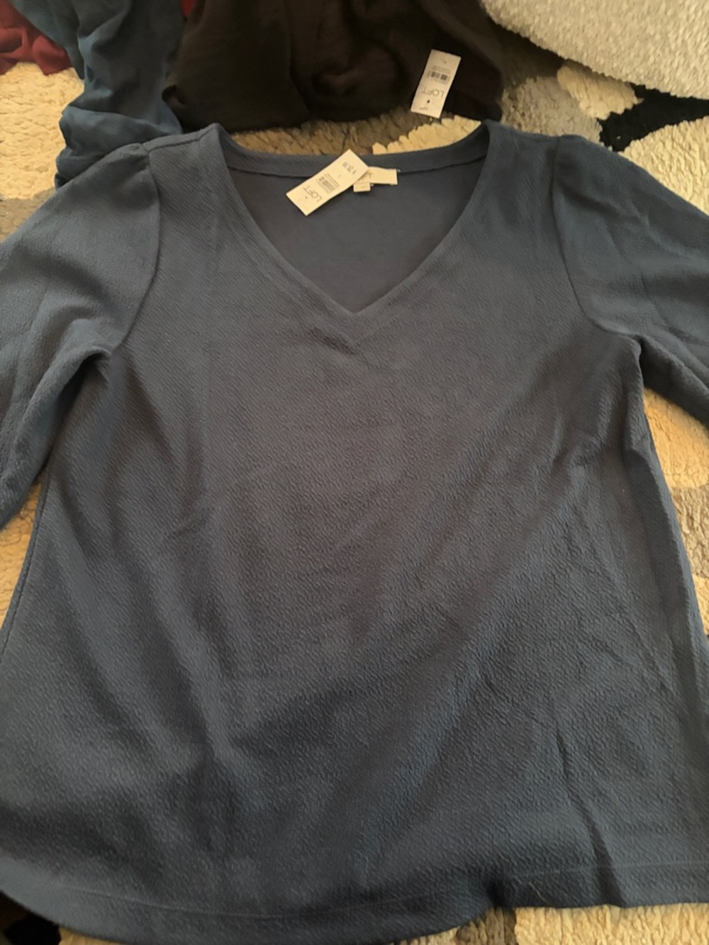 LOFT Textured V-Neck Long Sleeve Top — Slate Blue